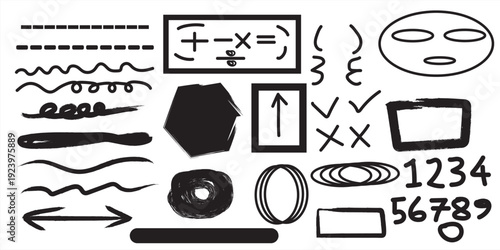 A collection of various black and white mathematical and geometric shapes