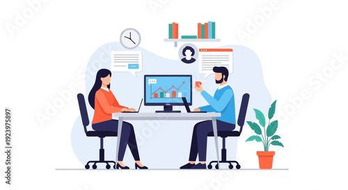 Business Team Analyzing Data and Collaborating in Modern Office, Digital Marketing Concept