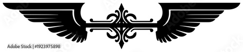 Symmetrical black wing design with an ornamental gothic filigree center