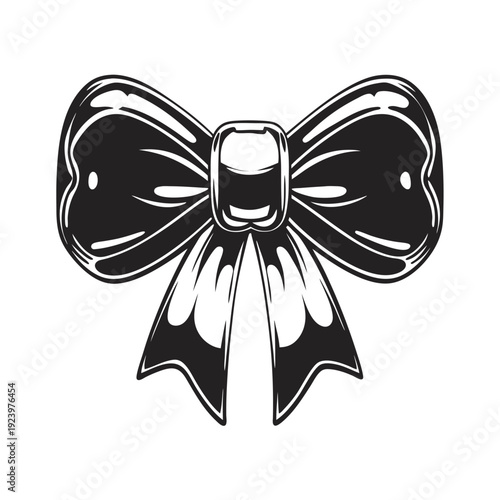 Shiny black bow tie sparkles with elegance on the white backdrop in this illustration