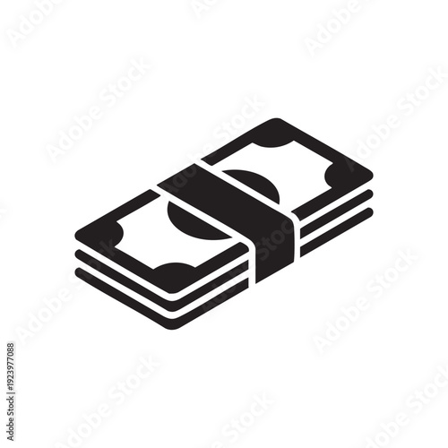 Stack of currency notes tied together, illustrating financial transactions and monetary exchange in a simple icon format.