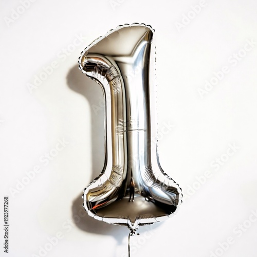 Silver Foil Balloon Number One on White Background
