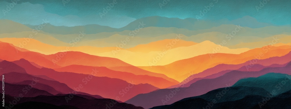 Obraz premium Abstract Hills with Color Gradient Layers in Warm and Cool Tones Creating a Dreamy Landscape