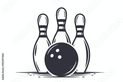 Striking line art showcases the bowling ball facing seven pins on the lane