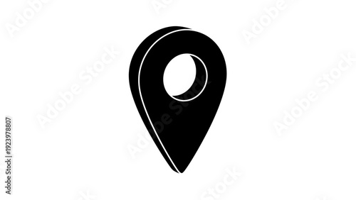 Black Map Pin Icon on White Background.