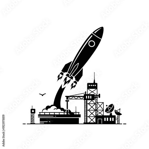 Rocket Launching from Industrial Launchpad Facility.