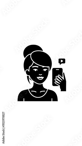 Woman Holding Smartphone with Play Button.