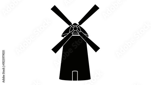 Traditional Dutch Windmill Silhouette Illustration.