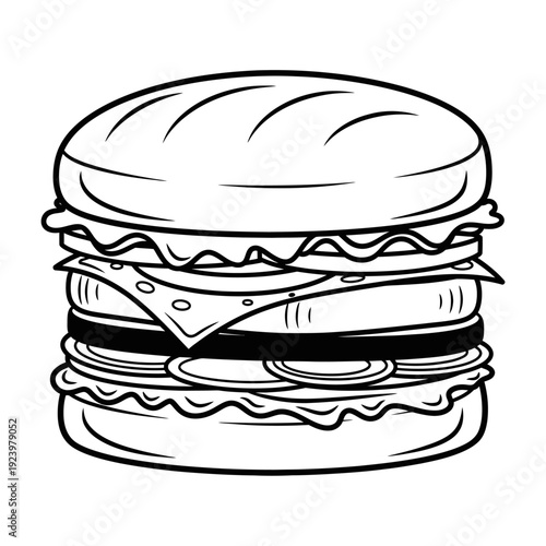 Detailed Black and White Burger Illustration.