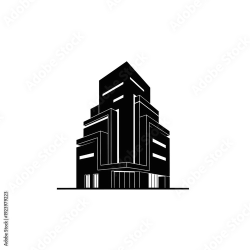 Modern Minimalist Building Silhouette Illustration.