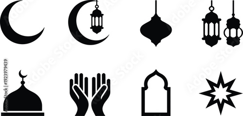 Ramadan Kareem symbols and icons for Islamic holiday