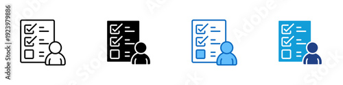 Task Checklist Multiple Style Icon Design Vector - Checklist document with user figure representing task management, workflow tracking, and project organization