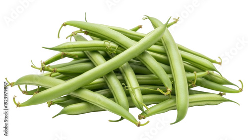 фотографія Isolated Pile of Fresh Green Beans Displayed on a Plain Surface for Culinary Pro