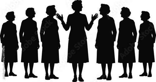 Set of Businesswoman Silhouettes Standing and Gesturing in Different Poses Isolated on White Background