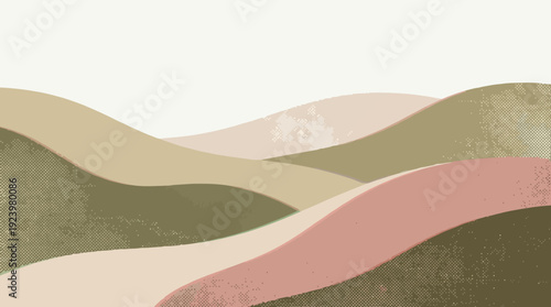Modern abstract landscape artwork featuring textured desert hills and warm earthy tones