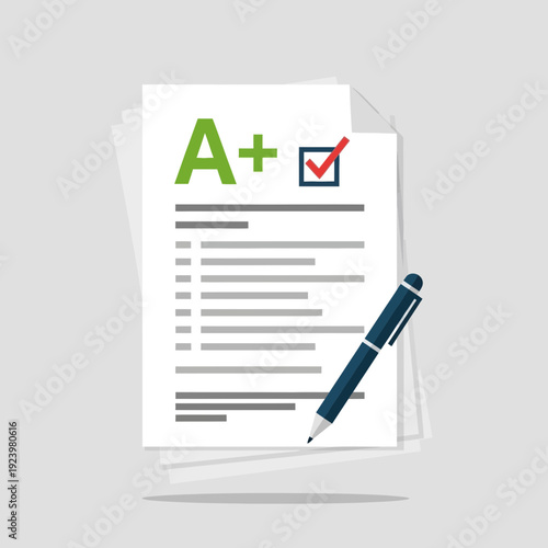 Graded paper with an A+ mark and a checkmark on a white background.