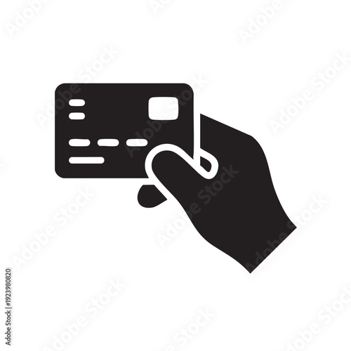 Hand holding a credit card with fingers wrapped around it in a simple illustration style