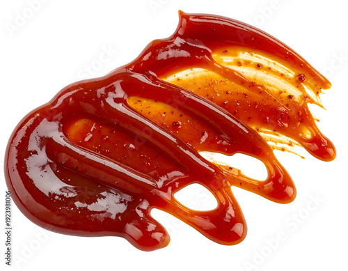 Smeared Red Tomato Ketchup Barbecue Sauce Splash Texture Design Element Isolated on White Background