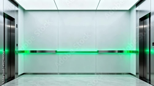 Modern elevator interior with green lighting