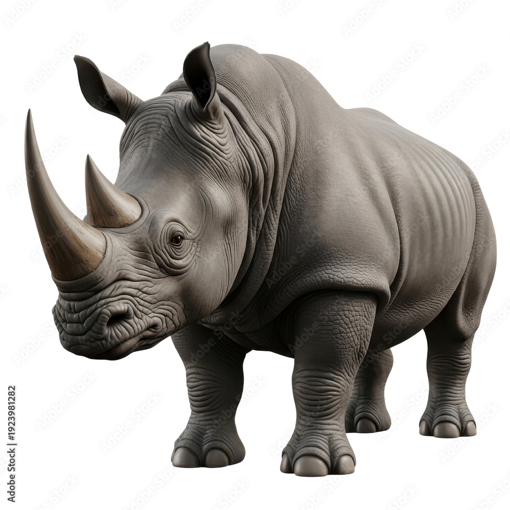 Obraz premium Gray rhinoceros standing on transparent background, side view