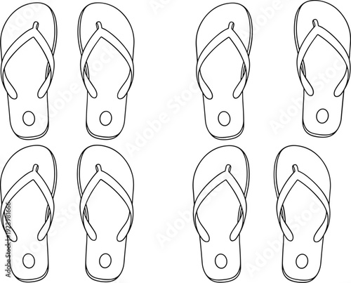 Flip flop sandal line icon collection featuring minimalist summer footwear illustration set for beach, vacation, casual fashion, and travel conceptsFlip flop sandal line icon 