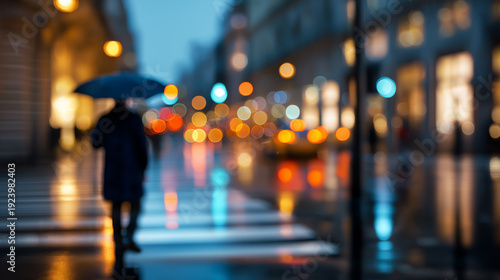 Wallpaper Mural Person walking with umbrella on rainy city street at night. Torontodigital.ca