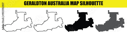 Geraldton australia map silhouette set vector white outline filled and dotted graphics isolated on transparent background