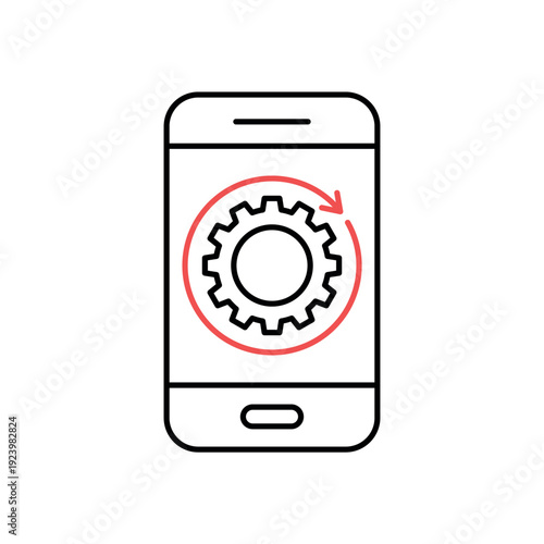 icon an initial setup on smartphone with a rotating gear, isolated against a clean background.