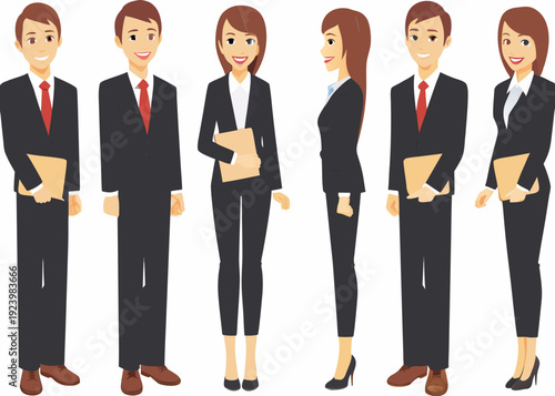 A row of diverse business professionals in formal attire