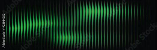 Abstract green waveform sound equalizer display with vertical lines and light effects on black background, digital audio visualization
