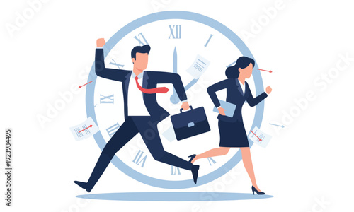 Businesspeople running, facing deadline and time management pressure