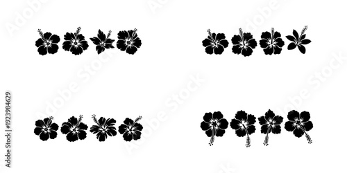 Hibiscus Flower Silhouettes Set, Tropical Floral Vector Icons
