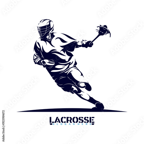 Male lacrosse player silhouette vector illustration. Sports silhouette design.