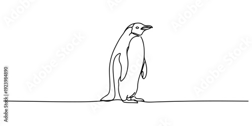 Continuous one line of a penguin, symbolizing adaptability, charm, and simplicity, drawn illustration.