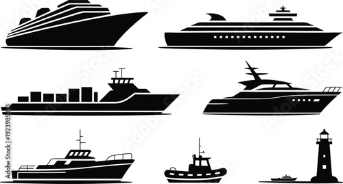 Collection of various boats and ships in sleek designs