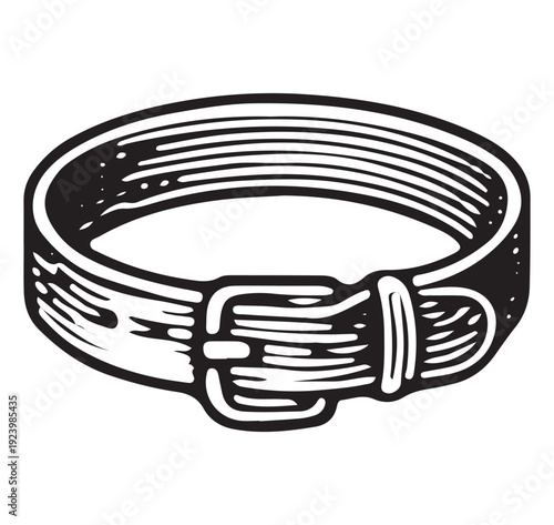 Hand Drawn Leather Dog Collar Buckle Vintage