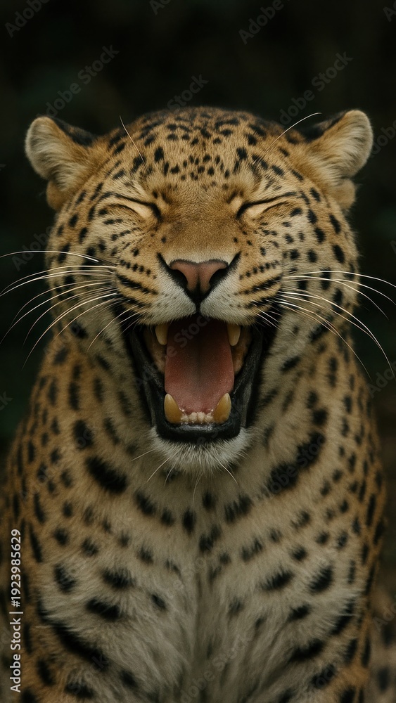 Fototapeta premium Leopard roaring in natural habitat.