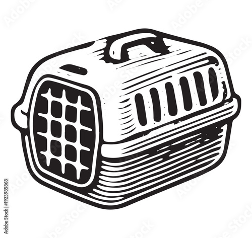 Vintage Pet Carrier Crate Hand Drawn Illustration