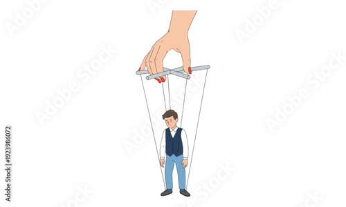 Sad man marionette controlled by hand with strings