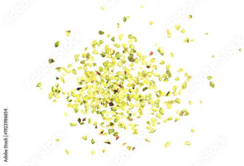 Photos Pistachios chopped pile isolated on white, top view