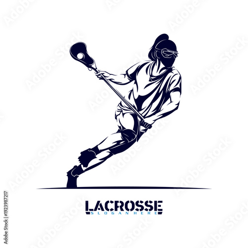 Female lacrosse player silhouette vector illustration. Sports silhouette design.