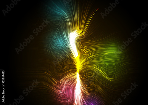 Colorful liquid flowing neon waves abstract futuristic glowing background. Vector digital art design