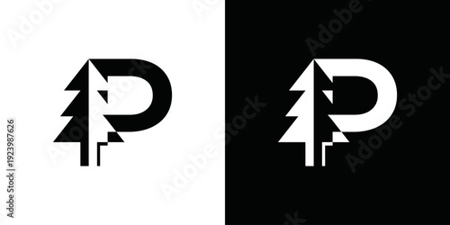simple vector logo of initial P and pine