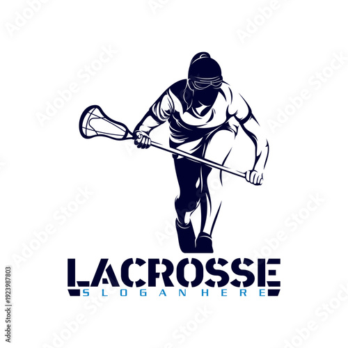 Female lacrosse player silhouette vector illustration. Sports silhouette design.