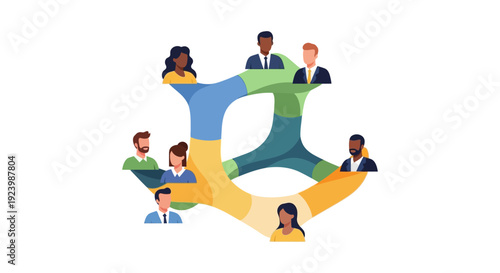 Diverse People Connected in a Global Network: Illustration of Business Collaboration, Teamwork, and Community Connection with Multiracial Avatars