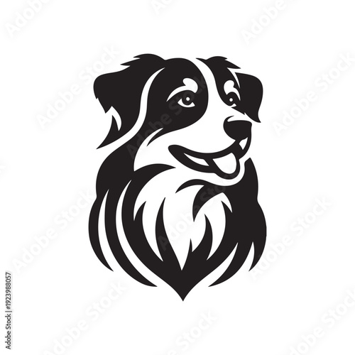 Joyful border collie head portrait silhouette vector logo
