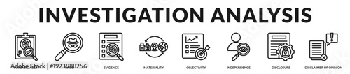 Investigation analysis theme highlighting evidential review, independent judgement, and structured disclosure standards in Lineal Icon Style