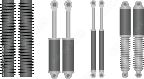 Set of Motorcycle and Car Shock Absorbers Vector Illustration