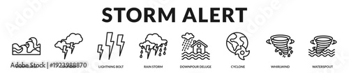 Storm alert concept highlighting severe atmospheric events and proactive monitoring systems in Lineal Icon Style