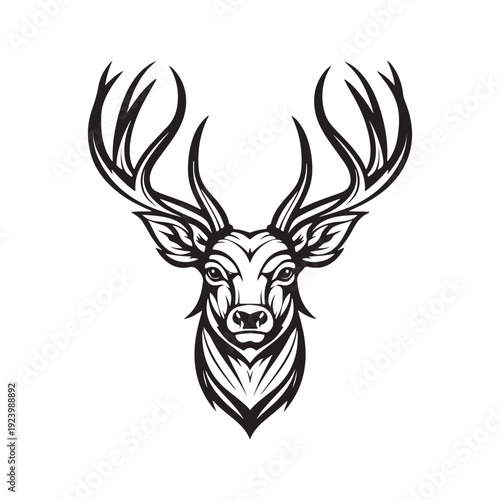 Majestic stag deer head with large antlers silhouette logo
